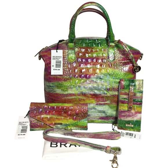 Brahmin LARGE Duxbury Satchel Delight Croc Leather Bag + Wallet + CC Holder NEW - Picture 1 of 13